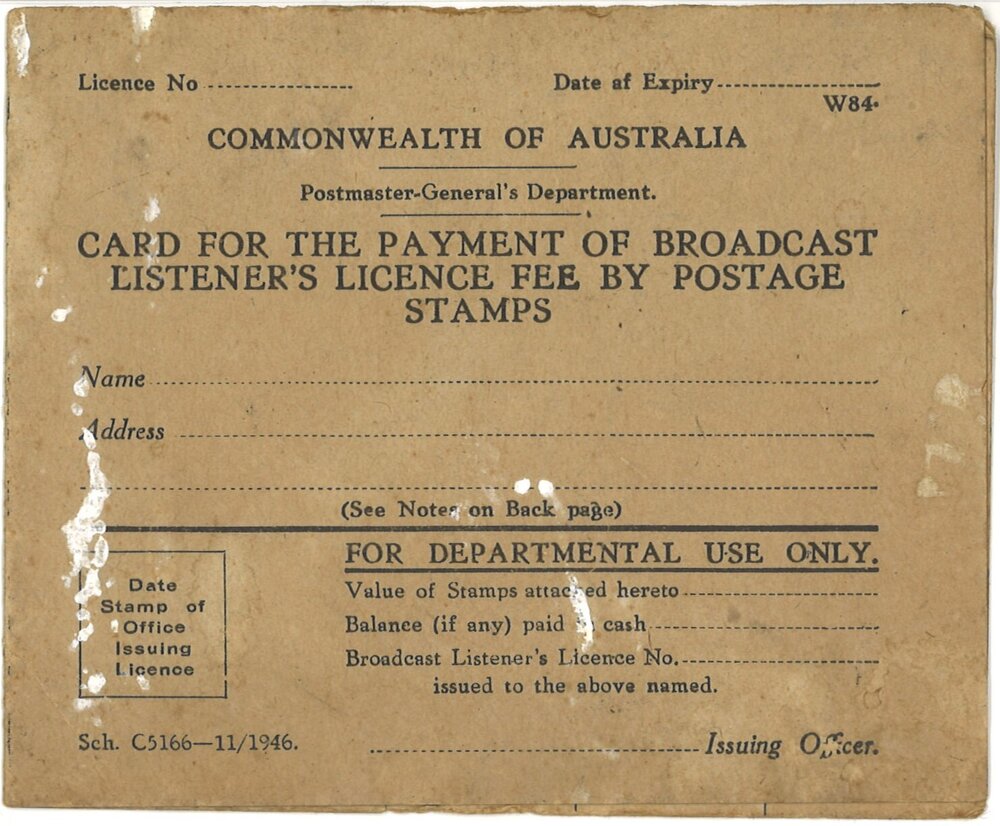 Broadcast Listener's Licence Fee payment booklet, c. 1946