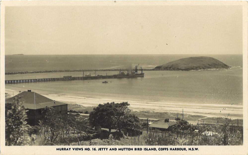 Picture postcard of the Jetty and Muttonbird Island, Coffs Harbour
