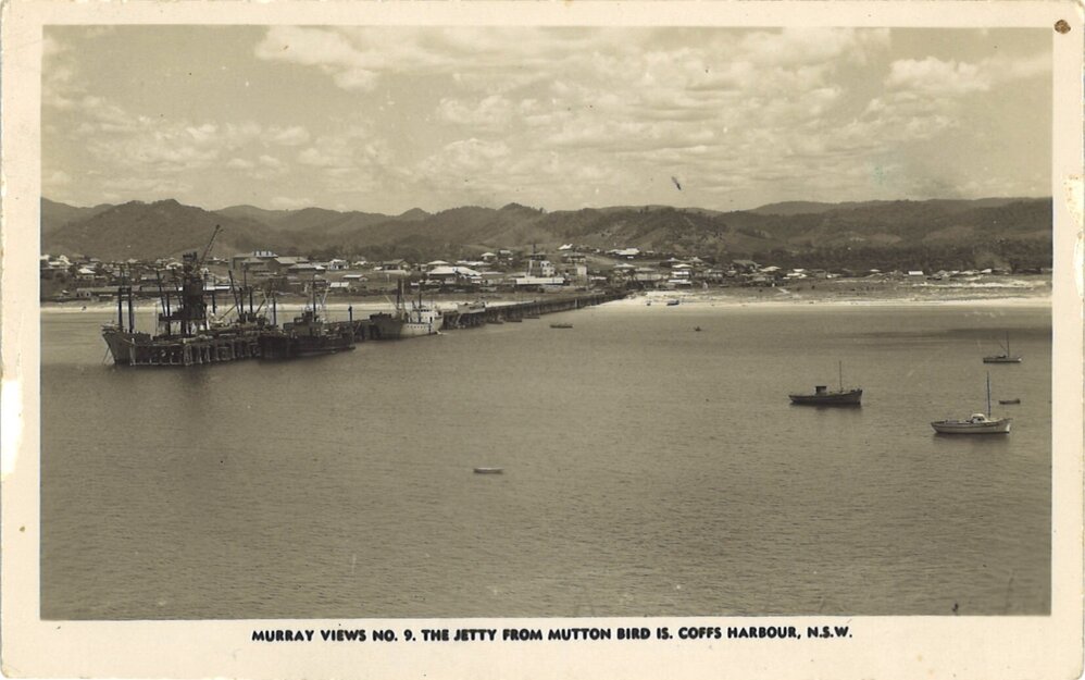 Picture postcard of the Jetty from Muttonbird Island, Coffs Harbour