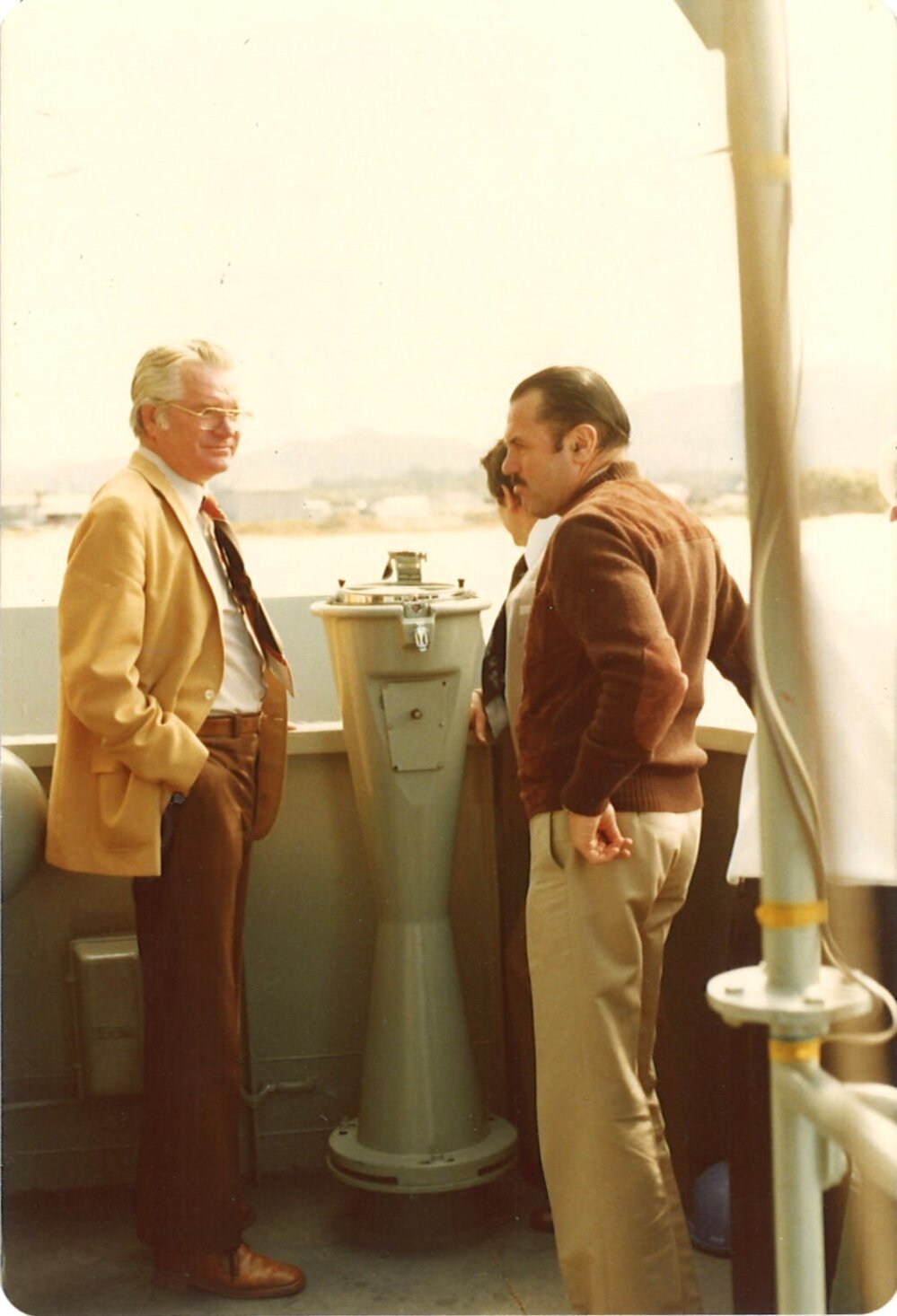 People aboard a naval boat, Coffs Harbour Jetty, 1970s