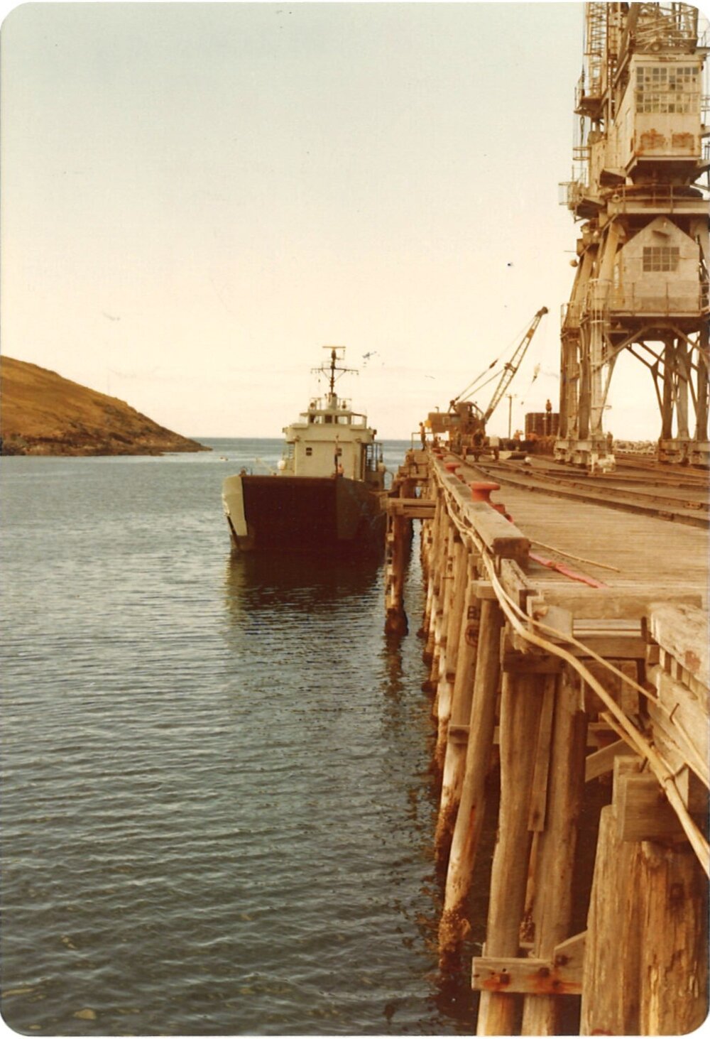 Naval landing vessel moored at Coffs Harbour Jetty, 1970s