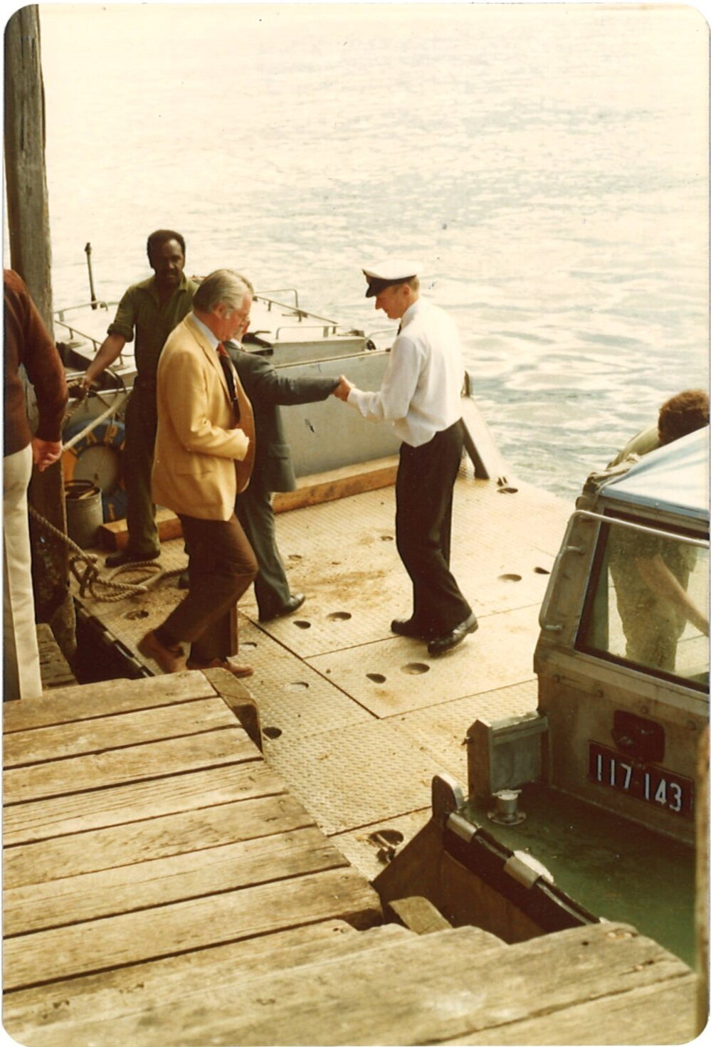 Men boarding an Army duck, Coffs Harbour Jetty, 1970s