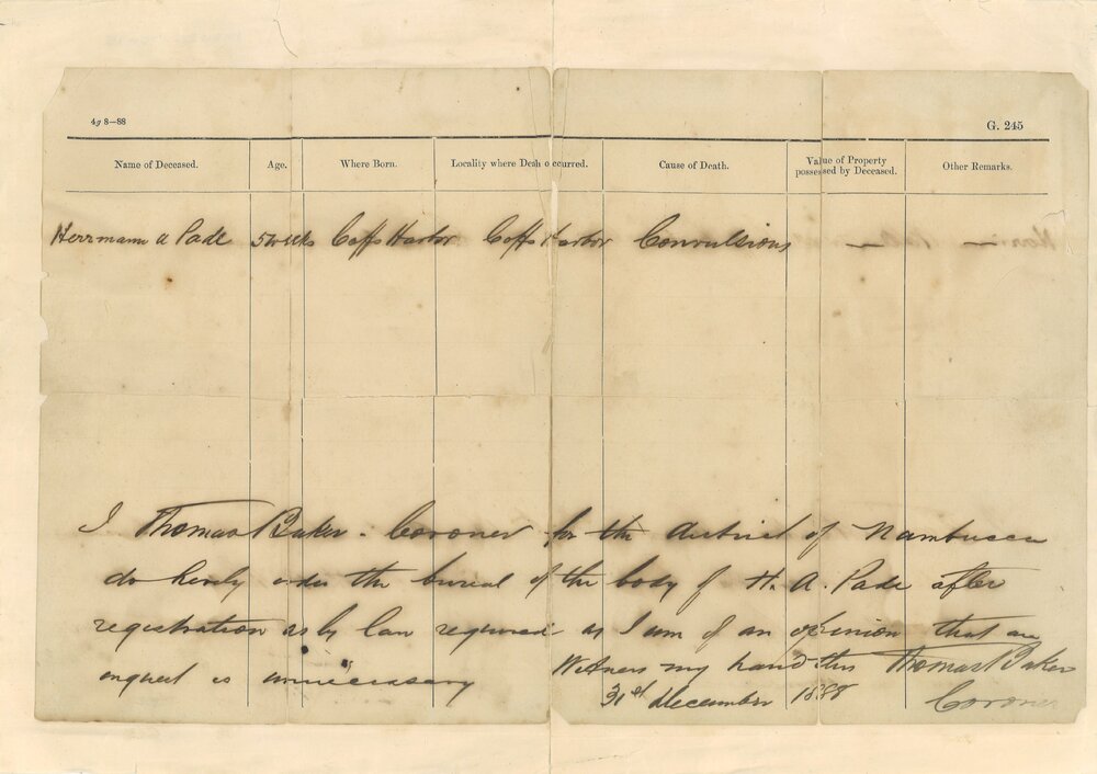 Certification of Death, 1888