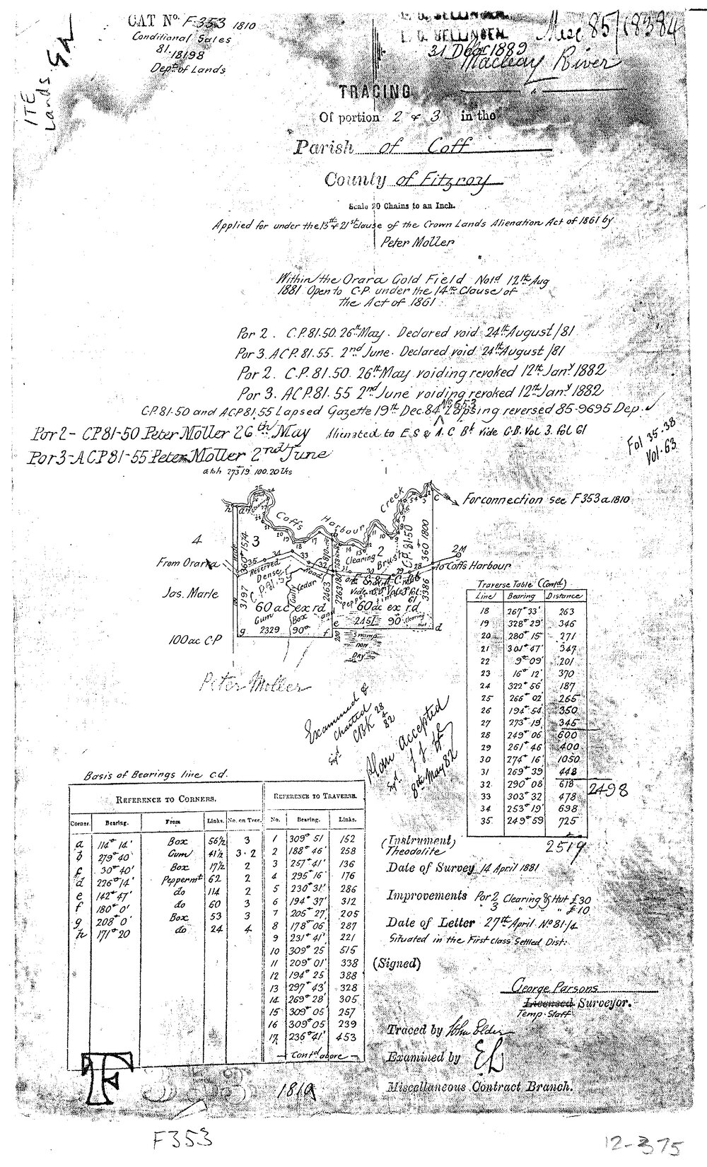 Tracing of portion 2 &amp; 3, Parish of Coff, 1881