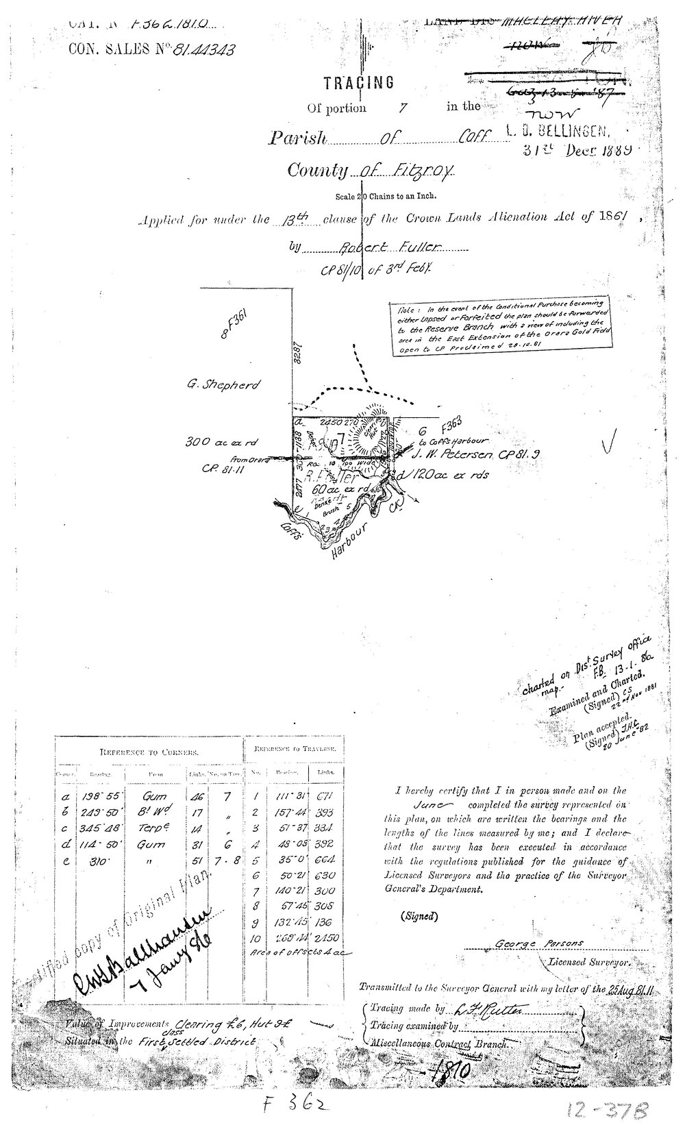Tracing of portion 7, Parish of Coff, 1881