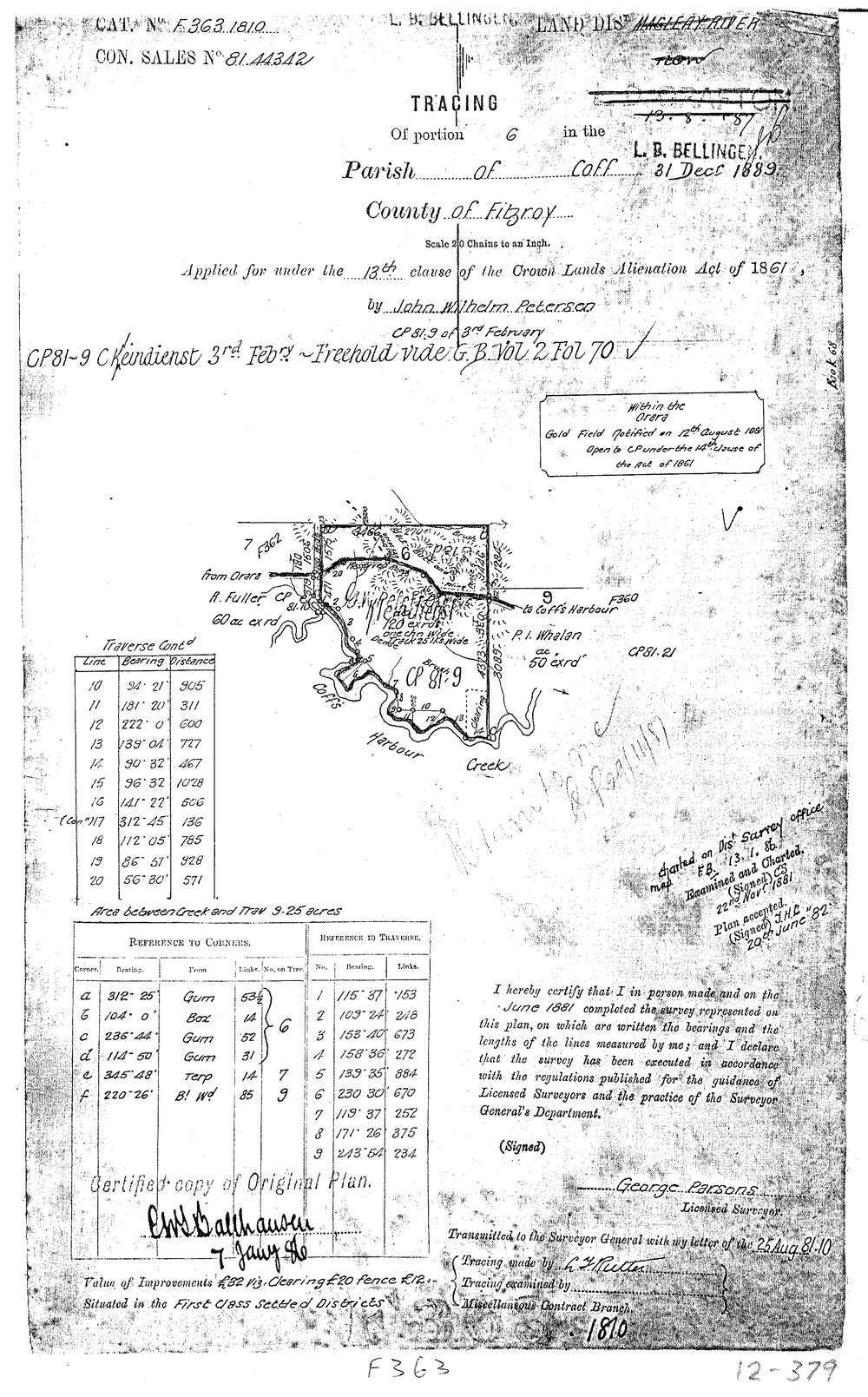 Tracing of portion 6, Parish of Coff, 1881