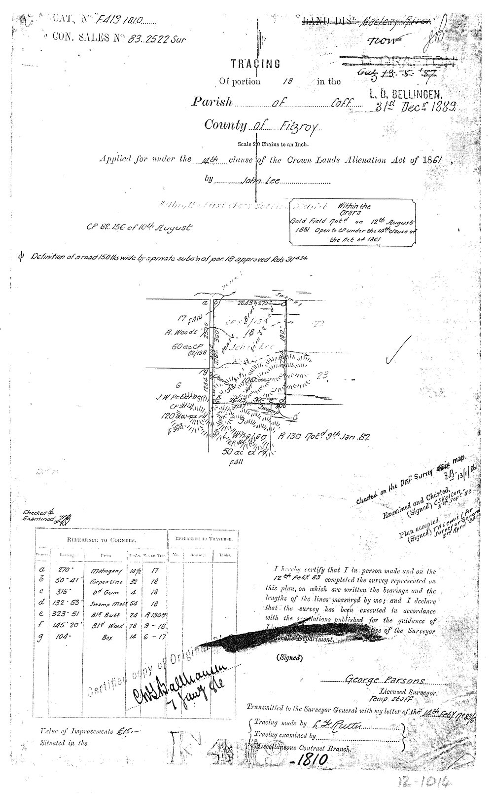 Tracing of portion 18, Parish of Coff, 1883