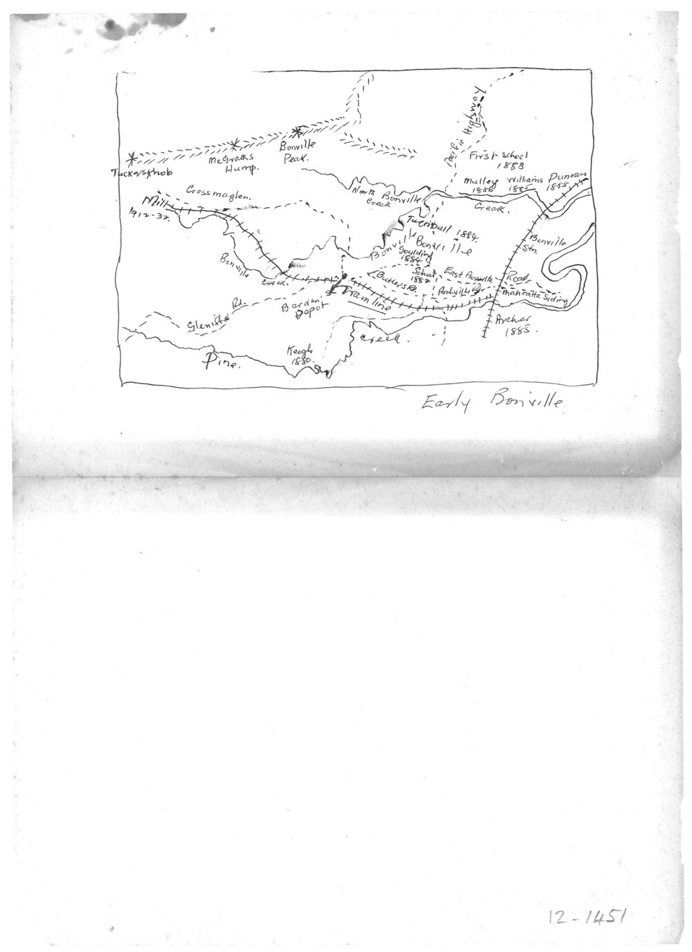 Map, hand-drawn of early Bonville 