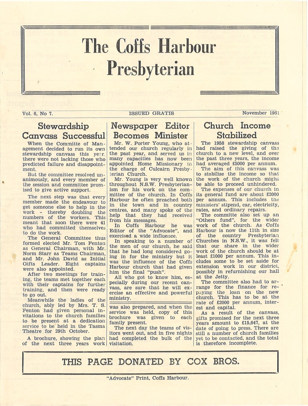 The Coffs Harbour Presbyterian newsletter Vol 6 No 7