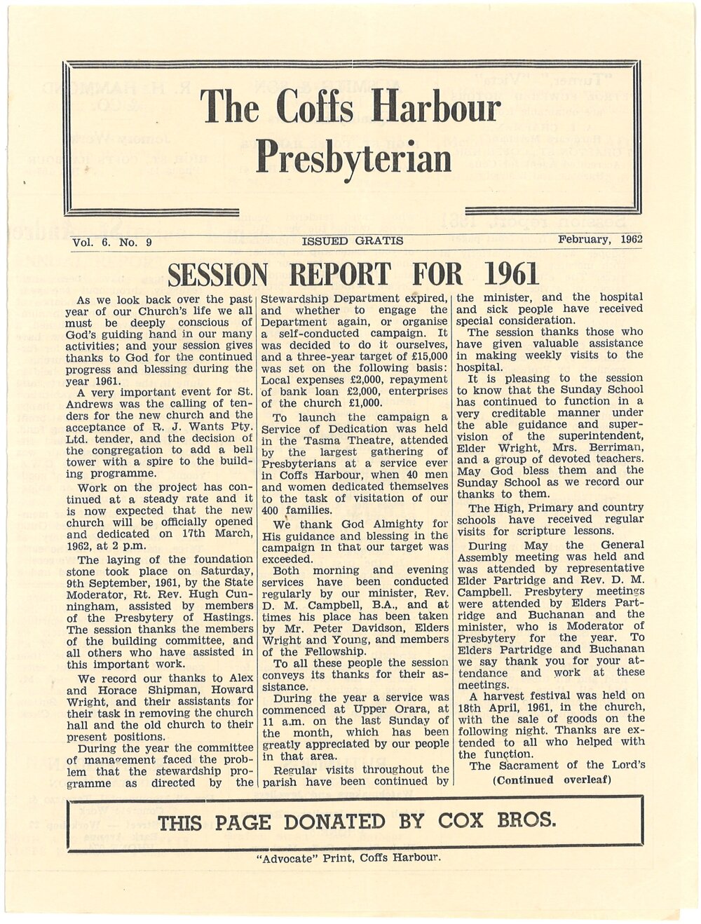 The Coffs Harbour Presbyterian newsletter Vol 6 No 9