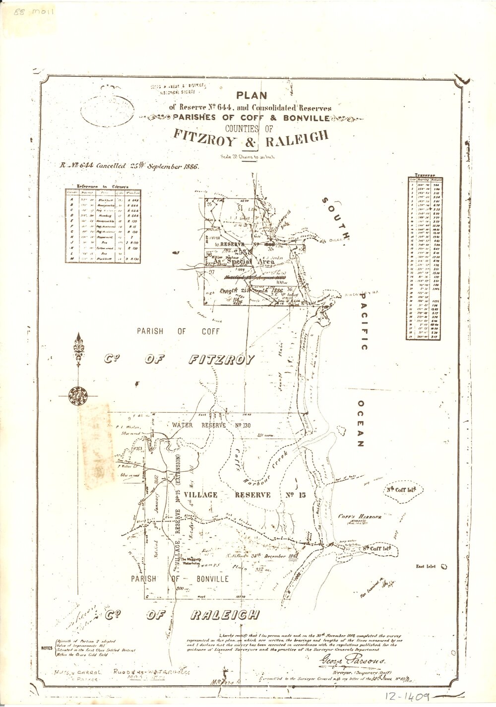 Plan of reserves in Parishes of Coff and Bonville