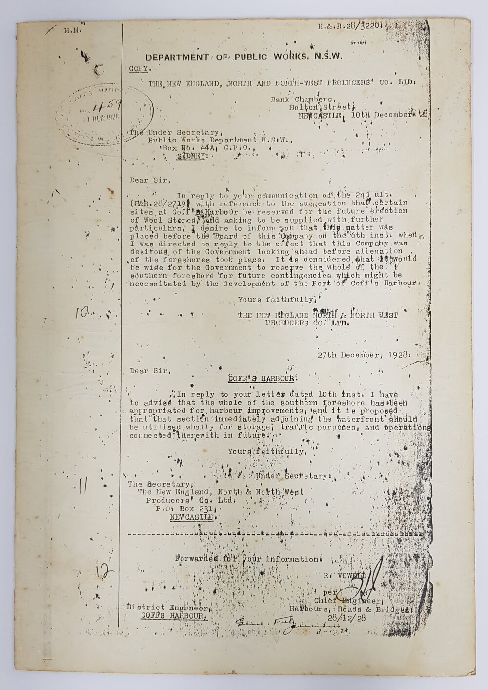 Department of Public Works correspondence re foreshore, 1928