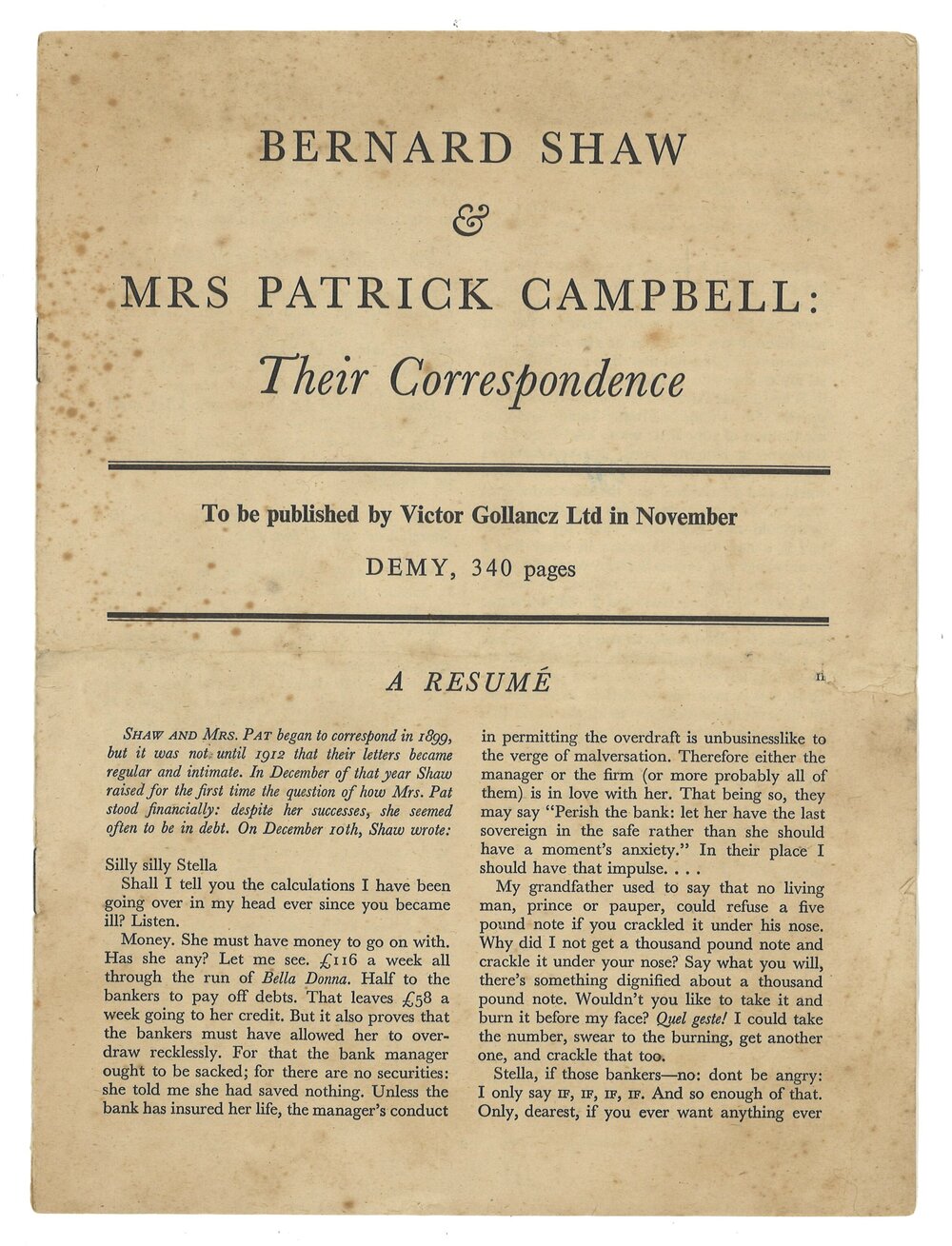 Bernard Shaw &amp; Mrs Patrick Campbell: Their Correspondence