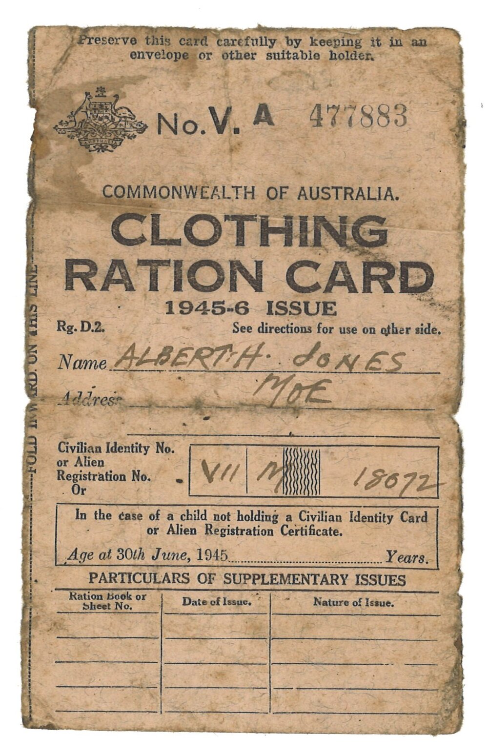 Clothing Ration Card, 1945-6 Issue