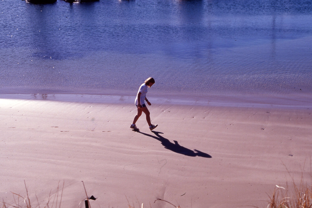 Person walking along Marina beach area