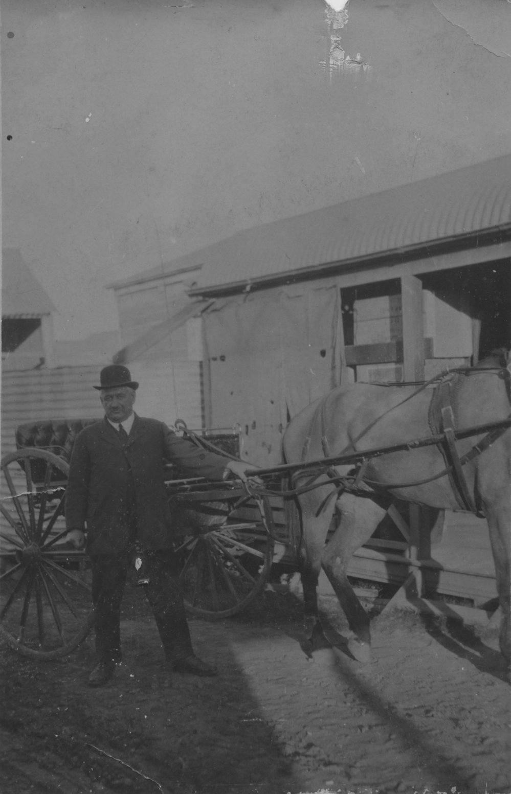 Captain James Colvin with a horse and buggy, 1908 - 1921