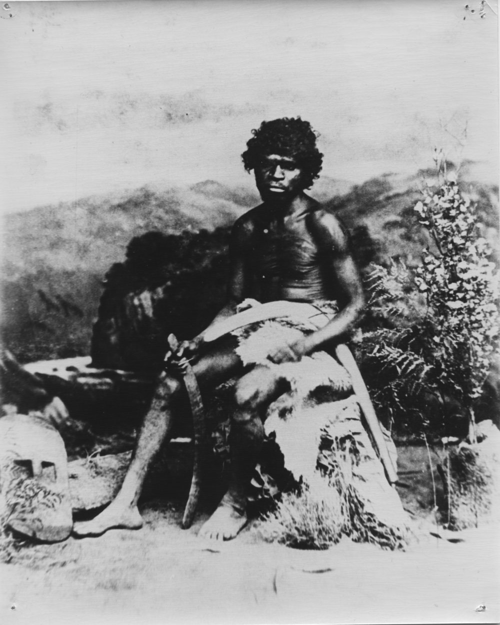Portrait of Gumbainggir man Arthur Devlin in a studio setting, 1875 