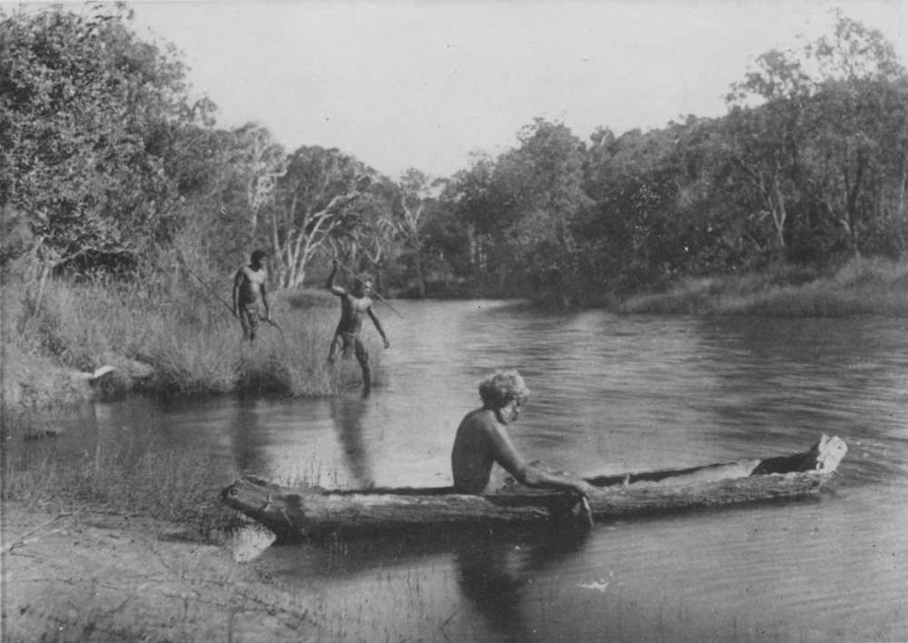 Aboriginal men hunting on a waterway near Port Macquarie, c. 1870s