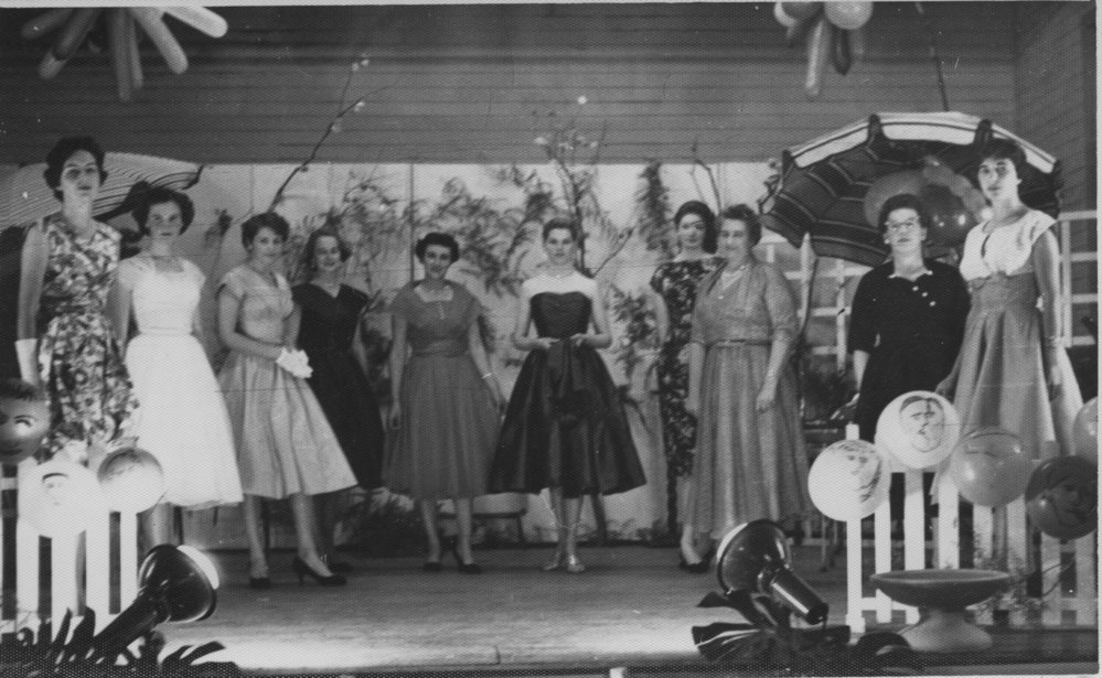 Women in a fashion parade, 1950s