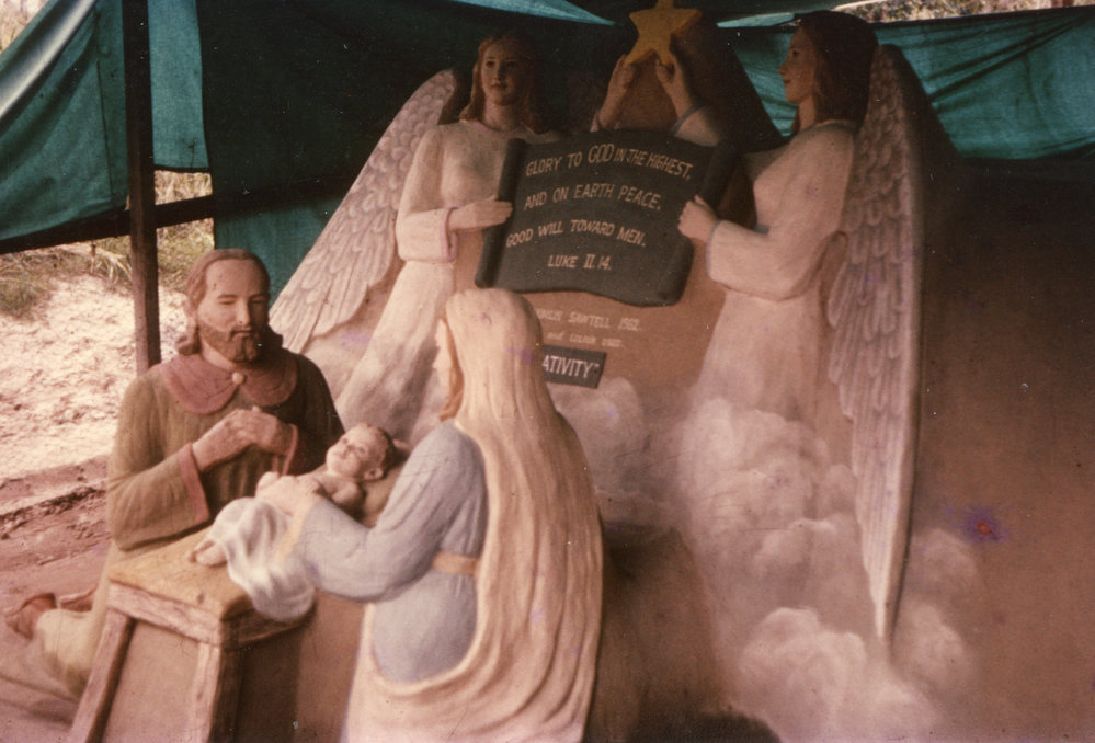 Sand sculpture of a nativity scene at Sawtell Recreation Reserve, 1962 