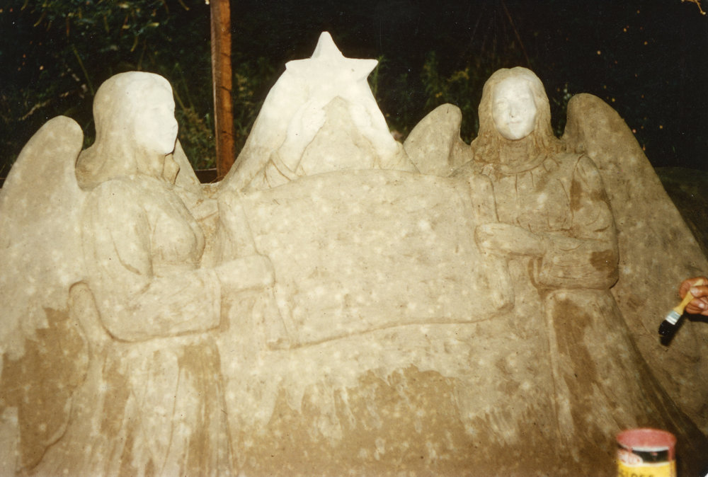 Sand sculpture of angels at Sawtell Recreation Reserve, 1962 