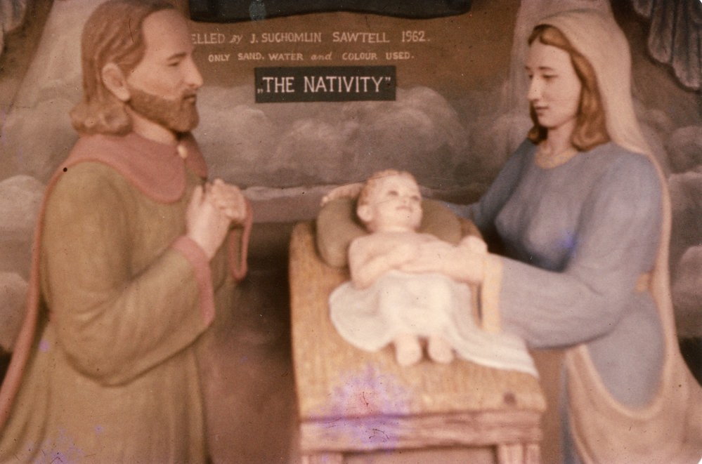 Sand sculpture of a nativity scene, 1962