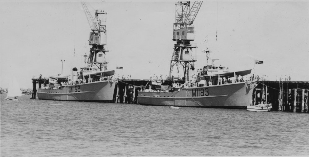 Minesweeper vessels HMAS Ibis and HMAS Teal at the Jetty, c. 1960