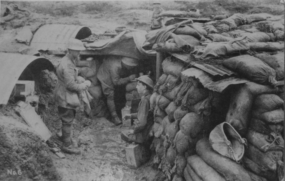 Soldiers in a trench during World War I, 1917