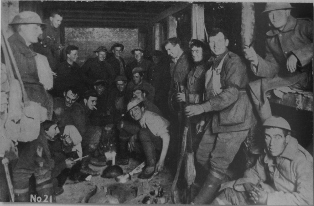 Australian soldiers in a bunker during World War I, 1917