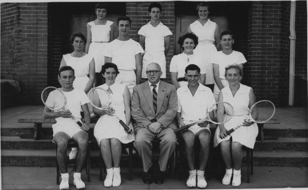 Coffs Harbour High School tennis team with coach George England, 1955