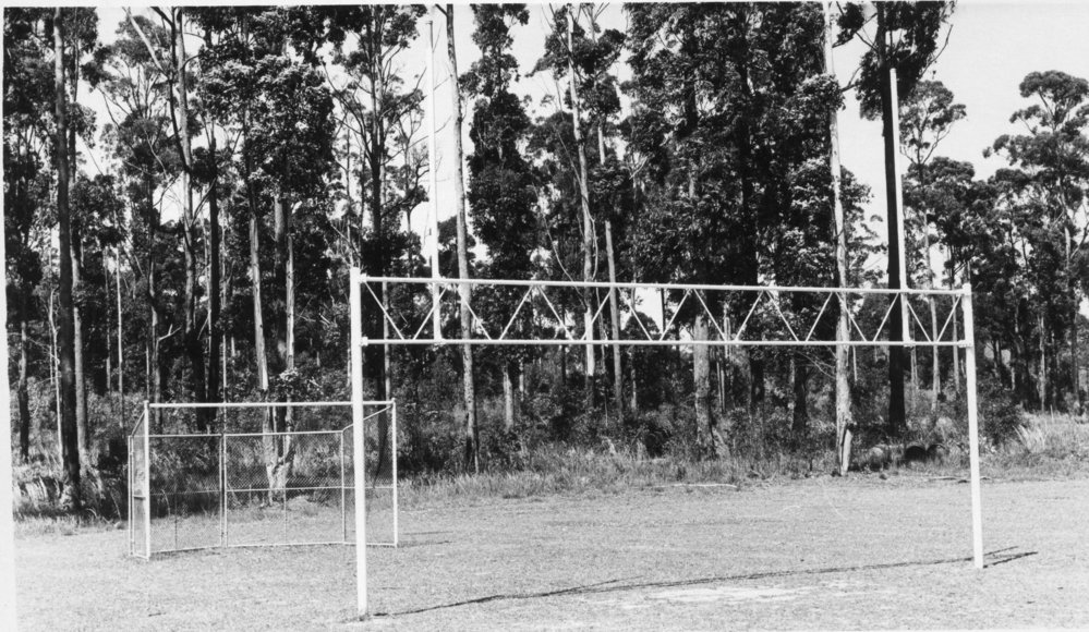Goalposts on the first oval at Orara High School, 1972 