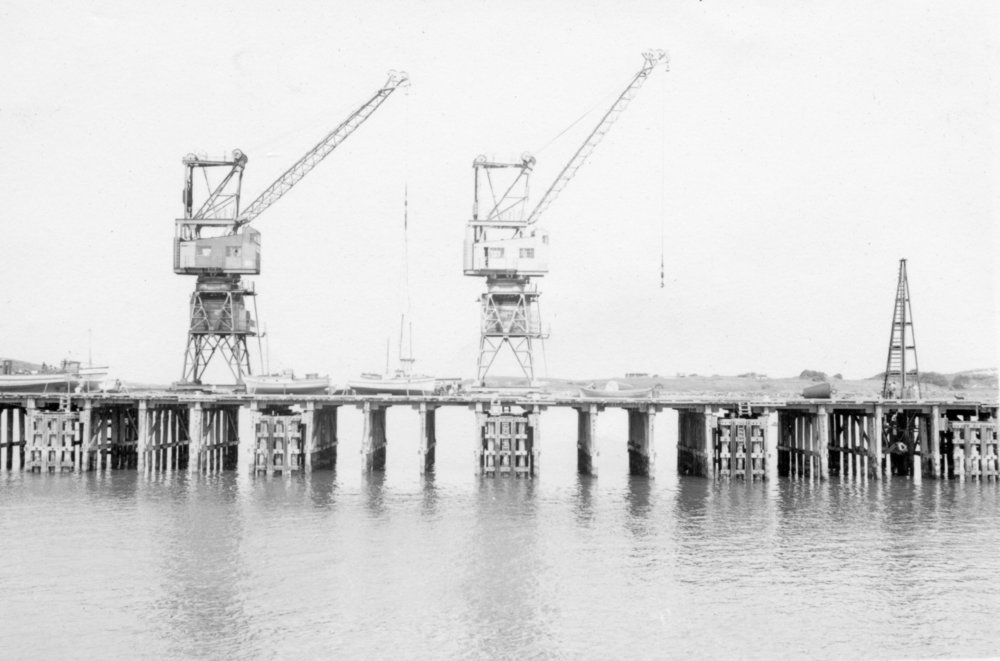 Coffs Harbour Jetty and cranes, 1957 