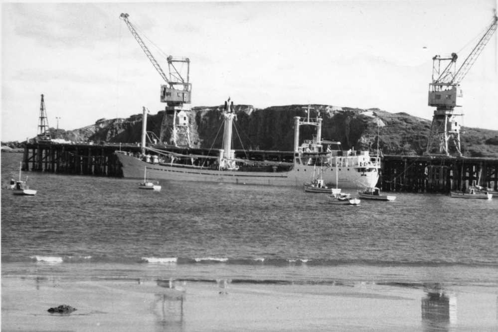 Two Stothert and Pitt cranes working on the Coffs Harbour jetty, c.1970