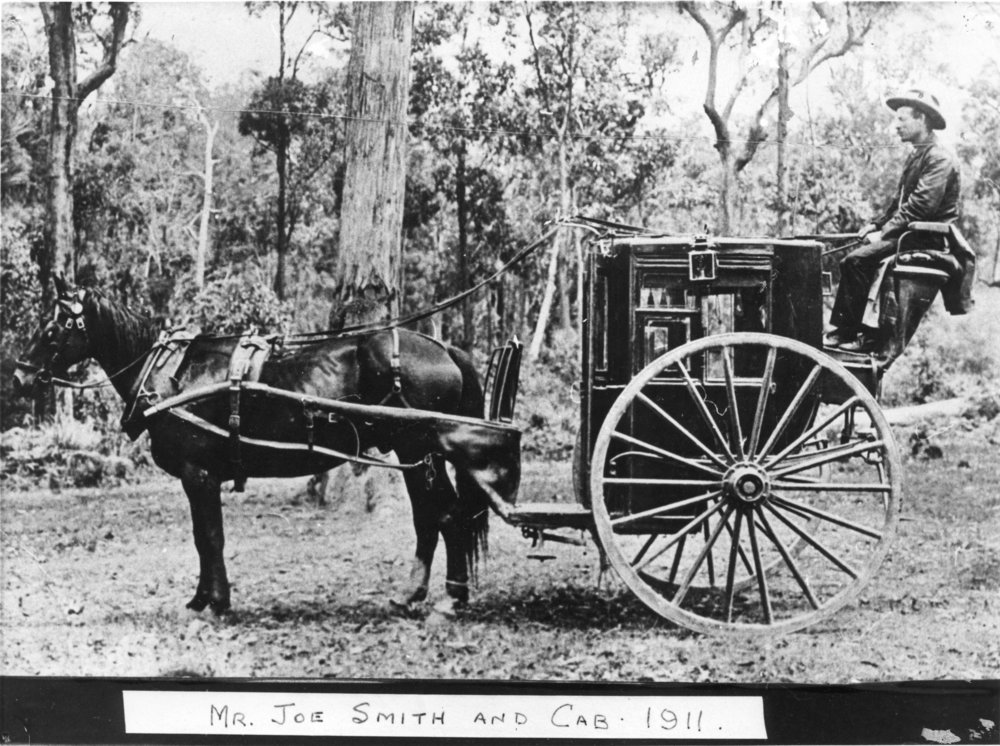Mr Joe J. Smith and a horsedrawn cab, 1911 
