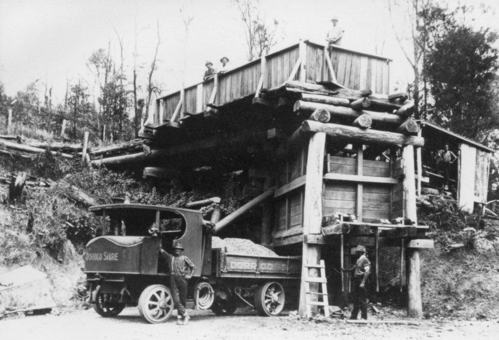 The Dorrigo Shire Council truck at Macauley's gravel crusher, c. 1932