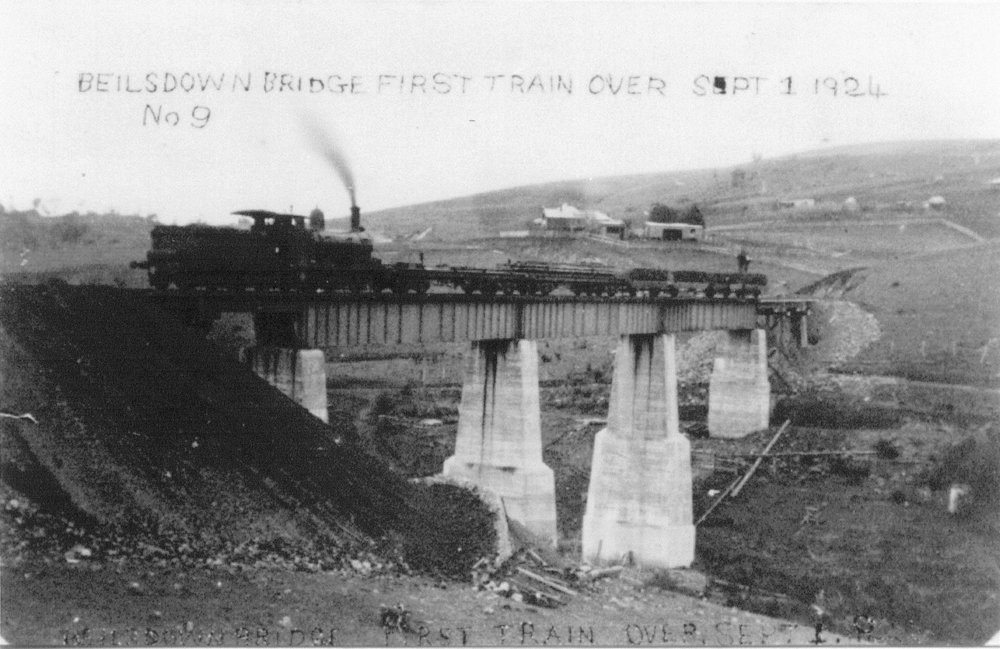 First train crossing the Beilsdown Bridge, 1 September 1924 