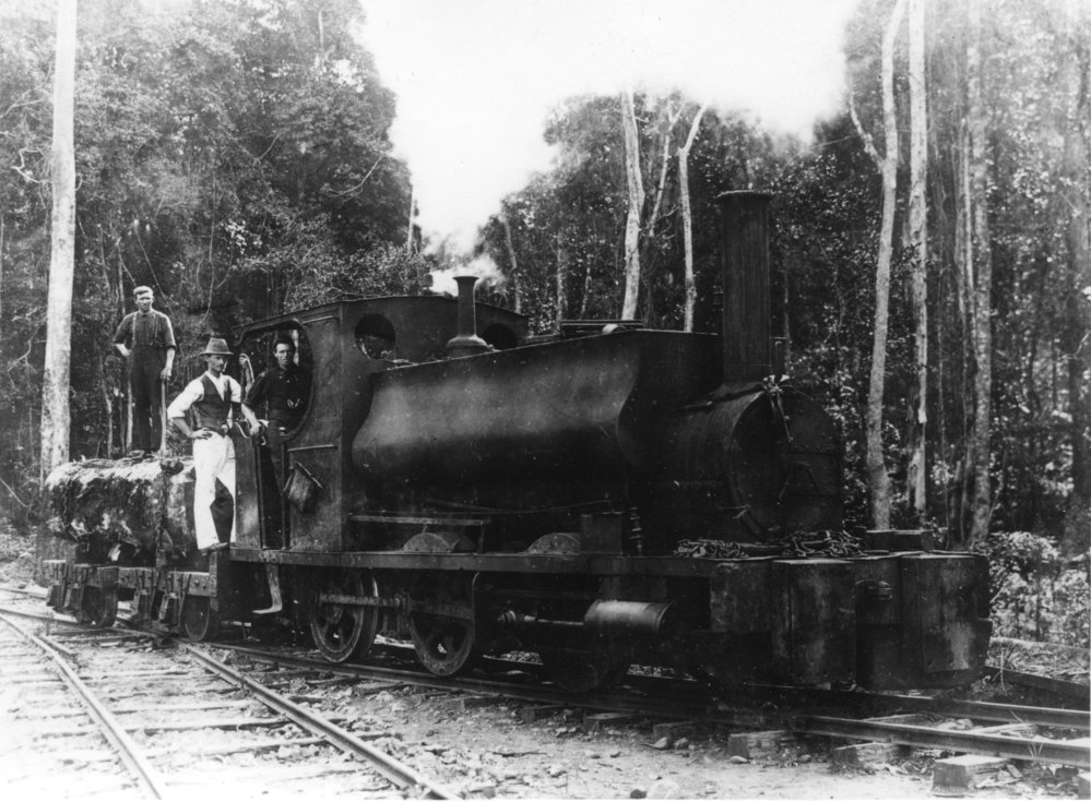 Alex Mackay and co-workers on the Coffs Harbour Timber Co. locomotive, 1912-1916