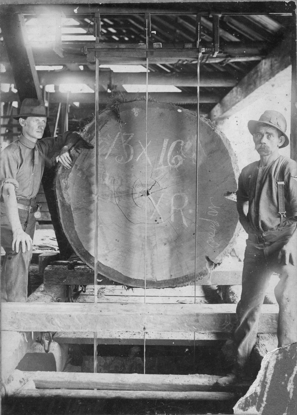Alex Mackay and worker at the British Australian Timber Co. sawmill, 1914 