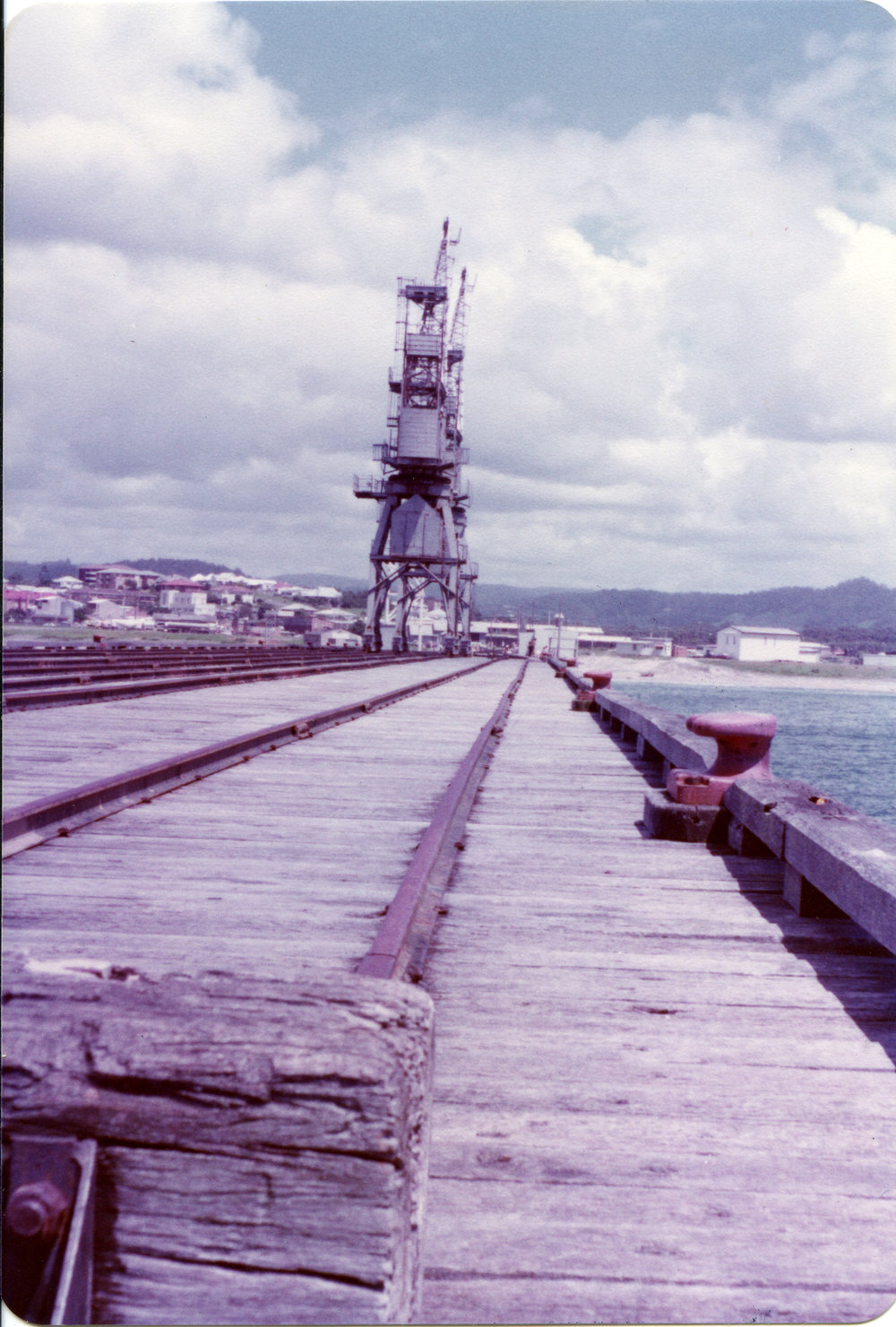 Decommissioned crane and jibs at the jetty, 1984 