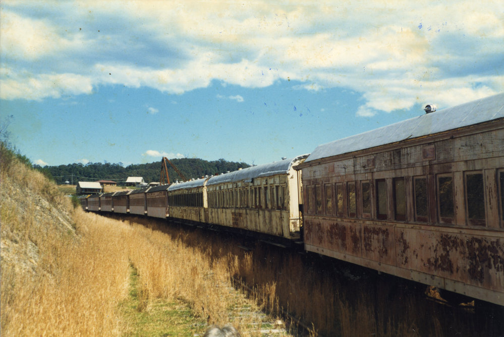 Lowanna Railway Station and train, October 1987 