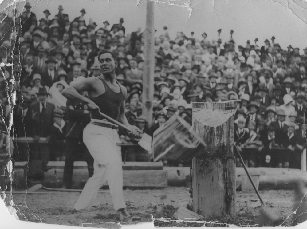 World Champion woodchopper Leo Appo, ANZAC Day 1930