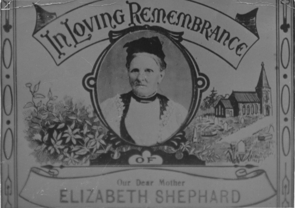 Remembrance card for Elizabeth Shephard, November 1907 