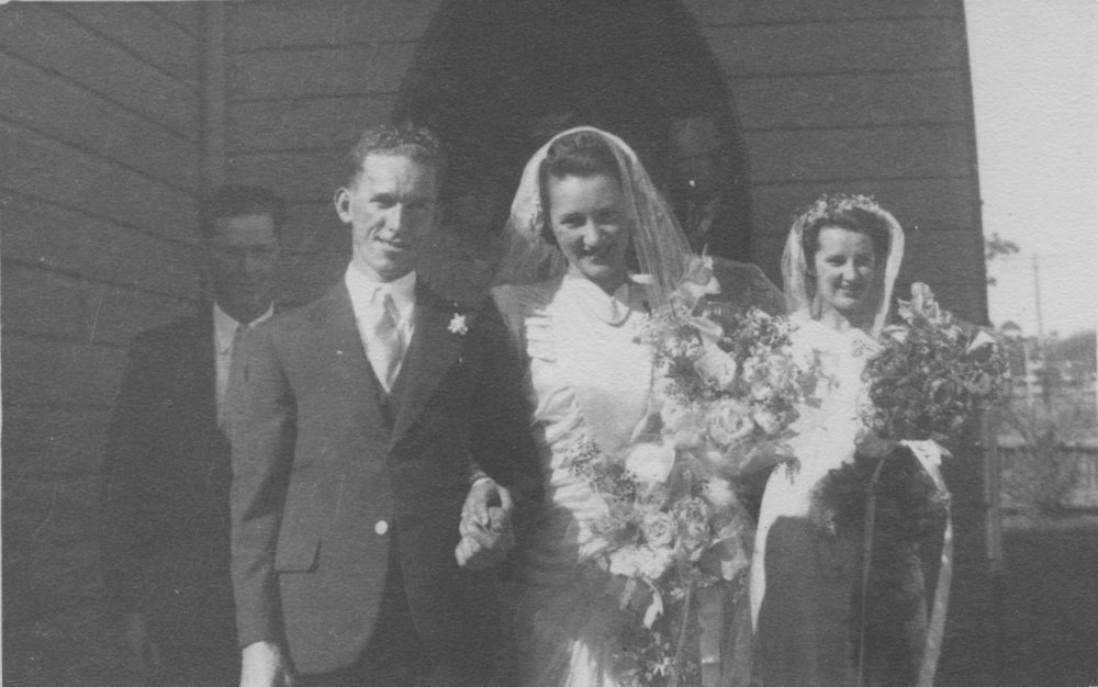 Wedding portrait of Eric Casson and Heather McLeod, 30 June 1945