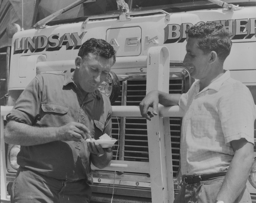 Peter and Tom Lindsay of Lindsay Bros Transport, 1970