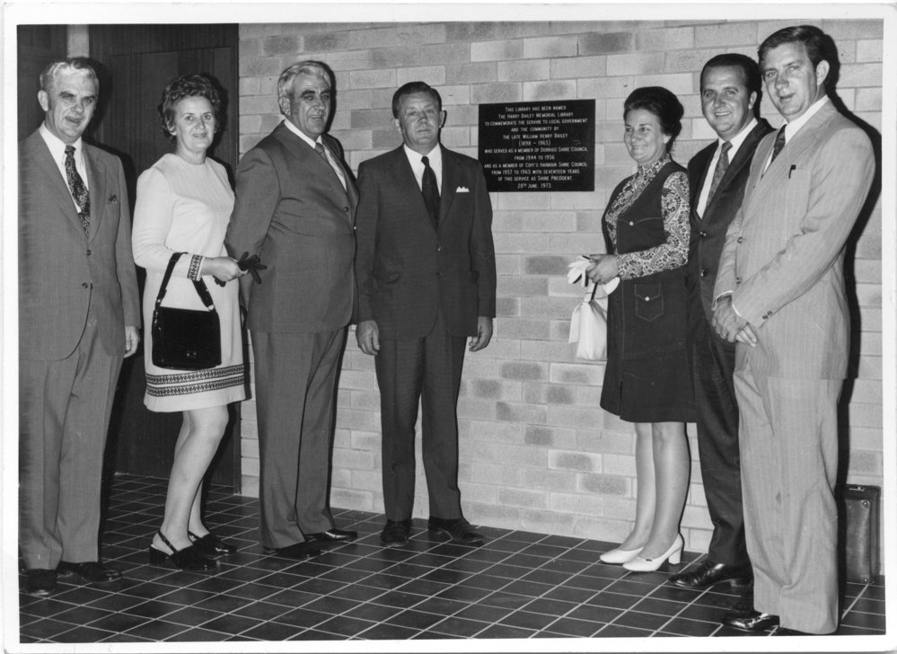 Harry Bailey's children at the official opening of the Harry Bailey Memorial Library,  28 June 1973
