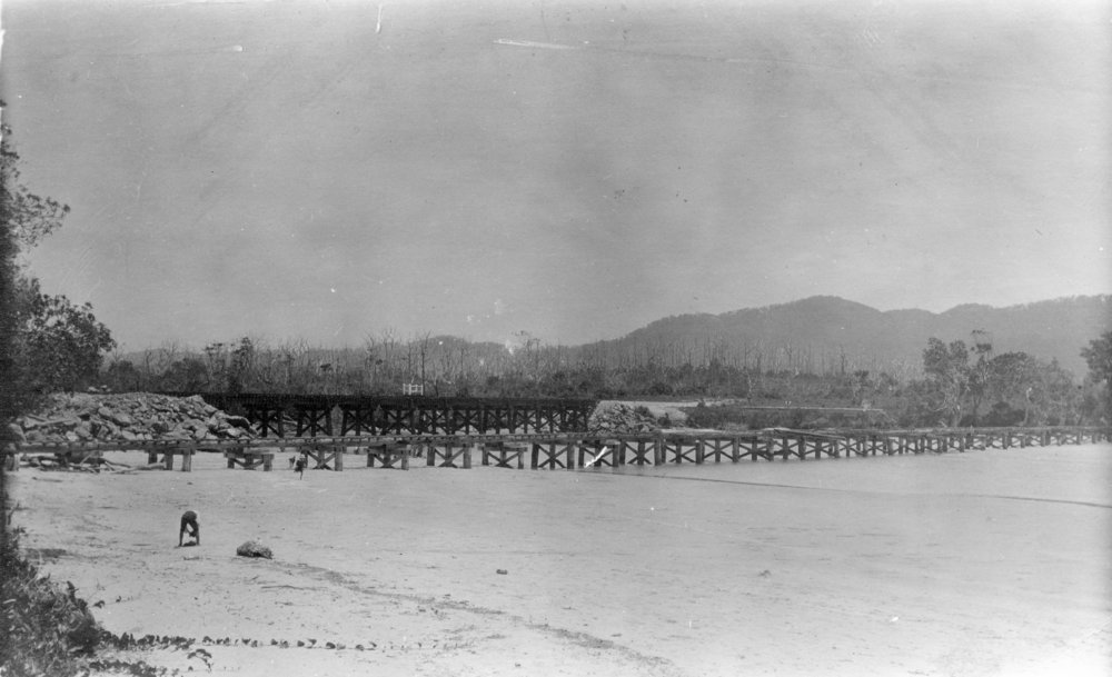 B.A.T. tramway and railway bridges over Coffs Creek, c.1923