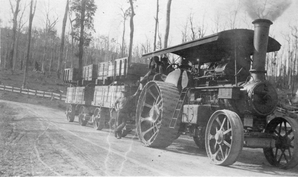 Fowler steam traction engine pulling tipping wagons to the breakwater ...
