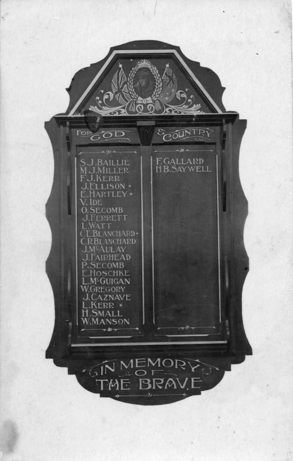 Honour Board in Upper Orara Hall, c.1920