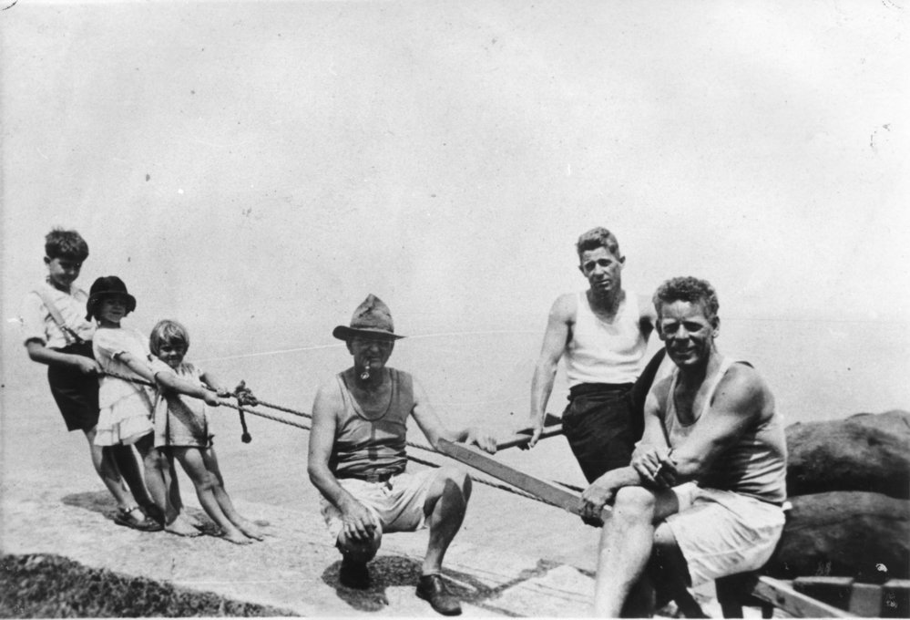 Hauling in supplies at South Solitary Island, 1932