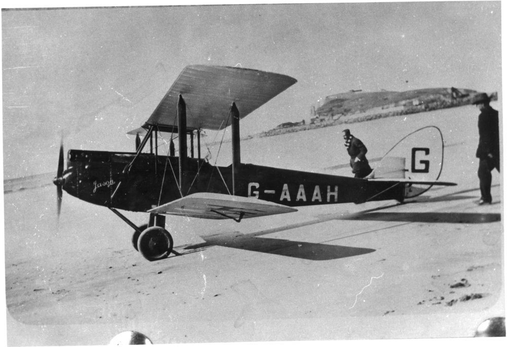 Amy Johnson's aeroplane 'Jason' on Jetty Beach, 4 June 1930 